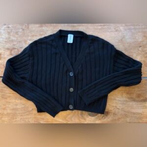 Girls M  / L  Black Ribbed Cropped Cardigan Sweater Abound Nordstrom